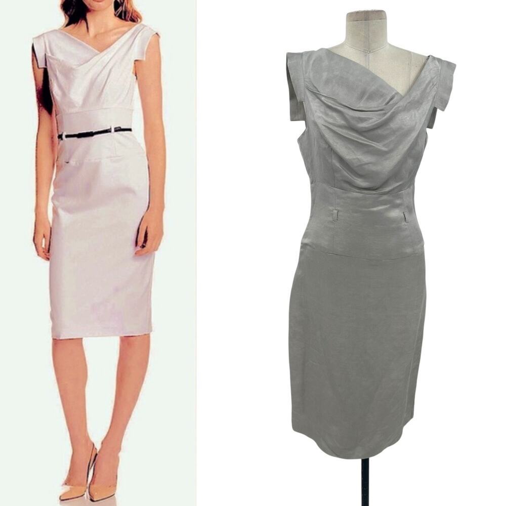 Black Halo Jackie‎ O Sheath Dress Pencil Straight Sleeveless Beige Gray Size 6